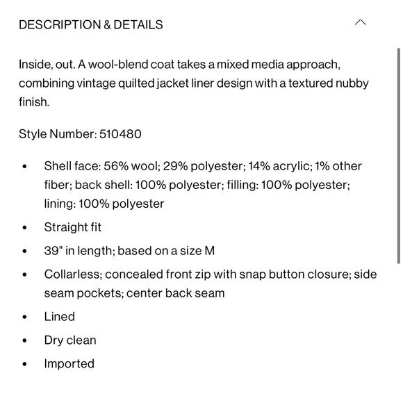 Club Monaco Navy Mixed Media Quilted Coat, XS - Picture 9 of 9